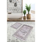 RealHomes Real Homes 2'li Set Bordo Zeminde Eskitme Motifli Çerçeve Eskitme Motifli Vintage 2'li Banyo Paspas Takımı