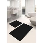 RealHomes Real Homes 2'li Set Düz Renk Siyah 2'li Banyo & Mutfak Paspas Takımı