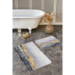RealHomes Real Homes 2'li Set Gold Gri Zeminde Eskitme Motifli Yağlı Boya Desenli Modern Klasik 2'li Banyo Paspas Takımı