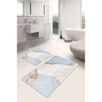 RealHomes Real Homes 2'li Set Gold - Mavi Zeminde Tablo Motifli Boyama Desenli Bohem Sade & Şık 2'li Banyo Paspas Takımı