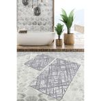 RealHomes Real Homes 2'li Set Gri - Siyah Zeminde Çizgili Motifli Eskitme Geometrik Klasik 2'li Banyo Paspas Takımı