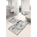 RealHomes Real Homes 2'li Set Gri - Siyah Zeminde Rustik Motifli Antika Vintage Sade & Şık 2'li Banyo Paspas Takımı