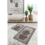 RealHomes Real Homes 2'li Set Kahverengi Zeminde Altıgen Motifli Geometrik Geometrik Klasik 2'li Banyo Paspas Takımı