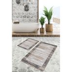 RealHomes Real Homes 2'li Set Kahverengi Zeminde Çerçeveli Motifli Eskitme Sade & Şık Klasik 2'li Banyo Paspas Takımı