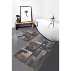 RealHomes Real Homes 2'li Set Kahverengi Zeminde Eskitme Motifli Geometrik Geometrik Klasik 2'li Banyo Paspas Takımı