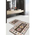 RealHomes Real Homes 2'li Set Kahverengi Zeminde Etnik Motifli Kilim Desenli Avangarde Vintage 2'li Banyo Paspas Takımı
