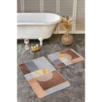RealHomes Real Homes 2'li Set Kahverengi Zeminde Geometrik Motifli Boho Geometrik Sade & Şık 2'li Banyo Paspas Takımı