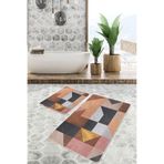 RealHomes Real Homes 2'li Set Kahverengi Zeminde Geometrik Motifli Modern Geometrik Klasik 2'li Banyo Paspas Takımı
