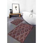 RealHomes Real Homes 2'li Set Kahverengi Zeminde Kilim Motifli Anadolu Avangarde Geometrik Banyo Paspas Takımı