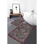 RealHomes Real Homes 2'li Set Kahverengi Zeminde Kilim Motifli Uşak Etnik Motifler Avangarde 2'li Banyo Paspas Takımı
