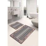 RealHomes Real Homes 2'li Set Kahverengi Zeminde Kilim Motifli Yöresel Etnik Motifler Vintage 2'li Banyo Paspas Takımı