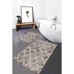 RealHomes Real Homes 2'li Set Kahverengi Zeminde Morrocan Motifli Eskitme Geometrik Klasik 2'li Banyo Paspas Takımı