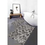 RealHomes Real Homes 2'li Set Kahverengi Zeminde Morrocan Motifli Eskitme Geometrik Vintage 2'li Banyo Paspas Takımı