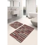 RealHomes Real Homes 2'li Set Kahverengi Zeminde Patchwork Motifli Kırkyama Vintage Klasik 2'li Banyo Paspas Takımı