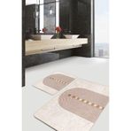 RealHomes Real Homes 2'li Set Krem - Kahverengi Zeminde Bohem Motifli Tablo Geometrik Bohem 2'li Banyo Paspas Takımı