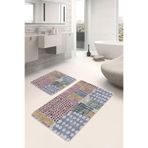 RealHomes Real Homes 2'li Set Krem Zeminde Geometrik Motifli Boya Desenli Klasik Vintage 2'li Banyo Mutfak Paspas Takımı