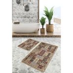RealHomes Real Homes 2'li Set Krem Zeminde Hereke Motifli Etnik Desenli Avangarde Etnik Motifler 2'li Banyo Paspas Takımı