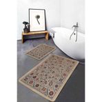 RealHomes Real Homes 2'li Set Krem Zeminde Hereke Motifli Kilim Desenli Etnik Motifler Avangarde 2'li Banyo Paspas Takımı