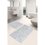 RealHomes Real Homes 2'li Set Mavi Beyaz Zeminde Eskitme Motifli Boya Desenli Sade & Şık Klasik 2'li Banyo Paspas Takımı