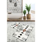 RealHomes Real Homes 2'li Set Siyah - Beyaz Zeminde Geometrik Motifli Kilim Geometrik Vintage 2'li Banyo Paspas Takımı