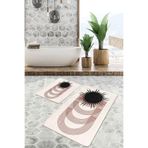 RealHomes Real Homes 2'li Set Siyah - Kahverengi Zeminde Tablo Motifli Modern Geometrik Bohem 2'li Banyo Paspas Takımı