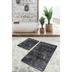 RealHomes Real Homes 2'li Set Siyah Zeminde Örme Motifli Eskitme Geometrik Eskitme Motifli 2'li Banyo Paspas Takımı