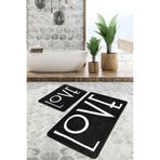 RealHomes Real Homes 2'li Set Siyah Zeminde Yazı Motifli Love Desenli Sade & Şık Klasik 2'li Banyo & Mutfak Paspas Takımı