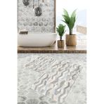 RealHomes Real Homes Bej Zeminde Geometrik Motifli Örgü Desenli Geometrik Sade & Şık 2'li Banyo & Mutfak Paspas Takımı