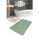 RealHomes Real Homes Düz Renkli Zemin Çiçek Motifli 2'li Banyo Paspas Takımı & Klozet Paspas Seti
