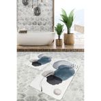 RealHomes Real Homes Ekru Zeminde Modern Sanat Motifli Siyah Mavi Yağlıboya Desenli Bohem Klasik 2'li Banyo Paspas Takımı