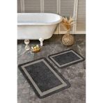 RealHomes Real Homes Füme Zeminde Çerçeveli Motifli Klasik Desenli Sade & Şık Klasik 2'li Banyo & Mutfak Paspas Takımı