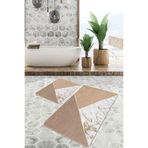 RealHomes Real Homes Gold - Kahverengi Zeminde Mermer Motifli Altın Desenli Geometrik Sade & Şık 2'li Banyo Paspas Takımı