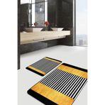 RealHomes Real Homes Gold - Siyah Zeminde Modern Sanat Motifli Altın Geometrik Modern 2'li Banyo & Mutfak Paspas Takımı