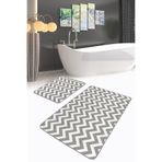 RealHomes Real Homes Gri Beyaz Zigzag Tasarımlı 2'li Kaymaz Tabanlı Banyo & Mutfak Paspas Takımı