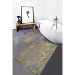 RealHomes Real Homes Gri Gold Detaylı Mermer Motifli 2'li Kaymaz Tabanlı Banyo & Mutfak Paspas Takımı