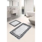 RealHomes Real Homes Gri - Siyah Zeminde Çerçeveli Motifli Eskitme Geometrik Sade & Şık 2'li Banyo & Mutfak Paspas Takımı