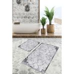 RealHomes Real Homes Gri - Siyah Zeminde Çerçeveli Motifli Mermer Desenli Klasik Eskitme Motifli 2'li Banyo Paspas Takımı