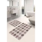 RealHomes Real Homes Kahverengi - Bej Zeminde Morrocan Motifli Etnik Geometrik Sade Şık 2'li Banyo Mutfak Paspas Takımı