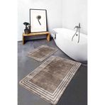 RealHomes Real Homes Kahverengi Beyaz Zeminde Çerçeveli Dokuma Desenli Geometrik Eskitme Motifli 2'li Banyo Paspas Takımı