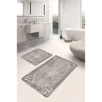 RealHomes Real Homes Kahverengi Beyaz Zeminde Çerçeveli Motifli Antik Desenli Eskitme Motifli 2'li Banyo Paspas Takımı
