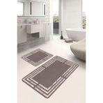 RealHomes Real Homes Kahverengi Beyaz Zeminde Çerçeveli Motifli Mermer Desenli Sade Şık 2'li Banyo & Mutfak Paspas Takımı