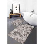 RealHomes Real Homes Kahverengi - Beyaz Zeminde Otantik Motifli Dokuma Eskitme Motifli Klasik 2'li Banyo Paspas Takımı