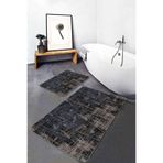 RealHomes Real Homes Kahverengi - Füme Zeminde Çizgili Motifli Antik Vintage Eskitme Motifli 2'li Banyo Paspas Takımı