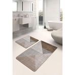 RealHomes Real Homes Kahverengi - Gri Zeminde Geometrik Motifli Üçgen Sade Şık Geometrik 2'li Banyo Mutfak Paspas Takımı