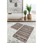 RealHomes Real Homes Kahverengi - Krem Zeminde Geleneksel Motifli Kilim Desenli Etnik 2'li Banyo & Mutfak Paspas Takımı