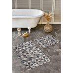 RealHomes Real Homes Kahverengi Siyah Zeminde Geometrik Motifli Üçgen Desenli Eskitme Motifli 2'li Banyo Paspas Takımı