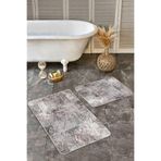 RealHomes Real Homes Kahverengi Zeminde Eskitme Motifli Kilim Eskitme Motifli Vintage 2'li Banyo & Mutfak Paspas Takımı