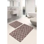 RealHomes Real Homes Kahverengi Zeminde Etnik Motifli Baklava Eskitme Motifli Geometrik 2'li Banyo & Mutfak Paspas Takımı