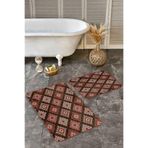RealHomes Real Homes Kahverengi Zeminde Geleneksel Motifli Kilim Geometrik Etnik Motifler 2'li Banyo Mutfak Paspas Takımı
