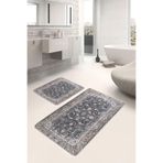 RealHomes Real Homes Kahverengi Zeminde Kilim Motifli Geleneksel Avangarde Eskitme Motifli 2'li Banyo Mutfak Paspas Takım